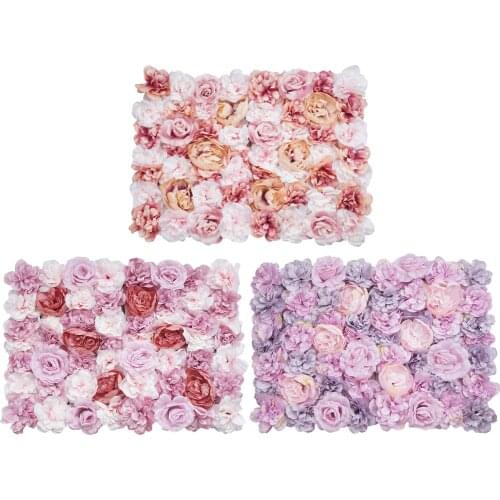 Artificial Flower Wall Panels Blush Silk Rose Hydrangea Flower Wall Mat Screen Privacy Hedge for Home Wedding Party Backdrop