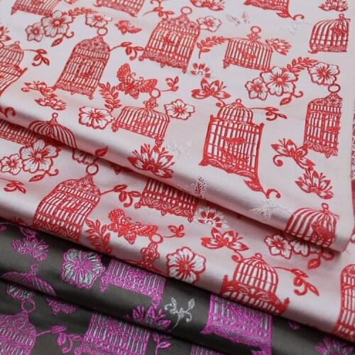 Chinese silk Brocade jacquard weave birdcage fabric Mongolia Robe cloth DIY bag Book cover Performance clothes