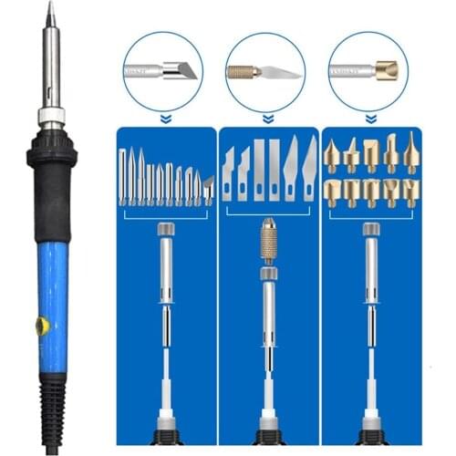 Electric Soldering Iron Kit Wood Burning Pen 42Pcs 60W Tip Pyrography Craft Tool 110V/220V Repair for Woodworking