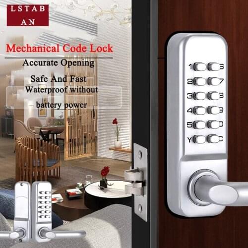 LSTABAN Long Handle Keyless Mechanical Digital Door Lock Password Keypad Home Garden Yard Wooden Iron Gate Lock Pushbutton