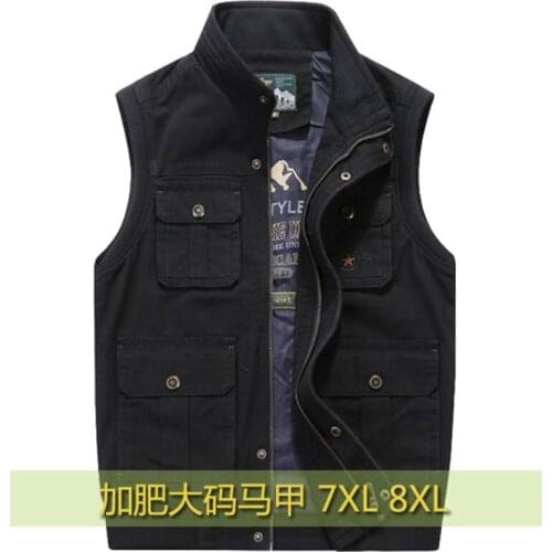 2020 Plus Size 6XL 7XL 8XL Mens Vests Sleeveless Jacket Cotton Casual Multi Pocket Vest Men Waistcoat Coat