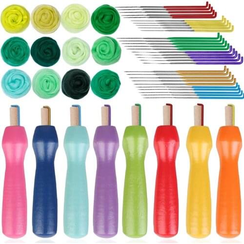 LMDZ Needle Felting Kit Wool Felt Needles Merino Wool Fibre Felt Pocked Needles Set DIY Craft Felt Tools with Wooden Handle