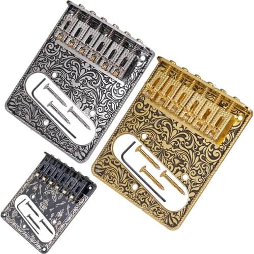 A Set of 6 String Roller Saddle Bridge with Carving Decorative Pattern for Electric Guitar parts accessories