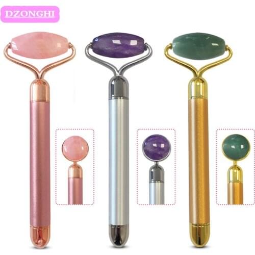 Jade Electric Roller Rose Quartz Roller Thin Face Massager Lifting and Slimming Jade Face Massage Roller Wrinkle Removal Beauty