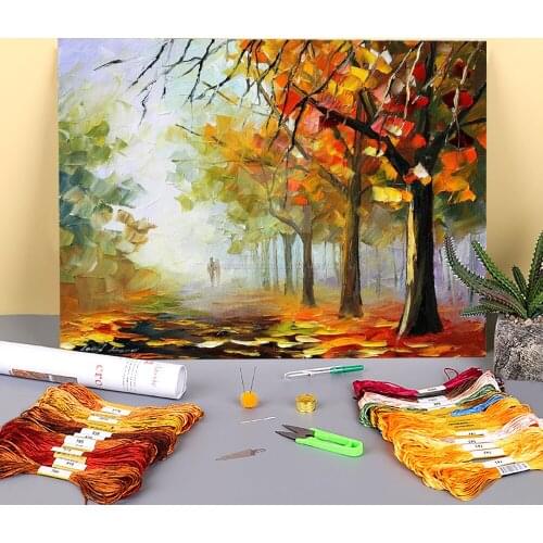 Autumns Touch Printed Canvas 11CT Cross Stitch Embroidery Set DMC Threads Handicraft Hobby Craft Knitting Package Design