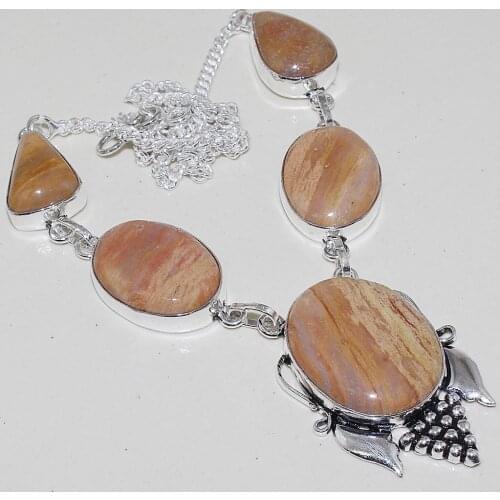 Brown Jaspper Necklace Silver Overlay over Copper , 51 cm, N0635
