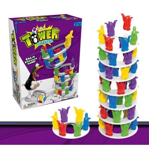 Penguin Tower Collapse Balance Game Toy for Children Party Family Funny Games Crazy Penguin Crash Tower Thrill Challenge Toy