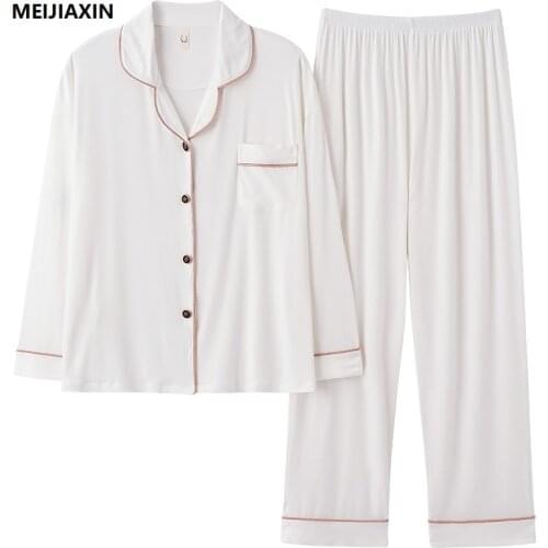 New Autumn Modal Men Pajamas Set Long Sleeve Turn-down Collar Cardigan Sleepwear Plus Size 3XL Male Homewear Nightwear Suits