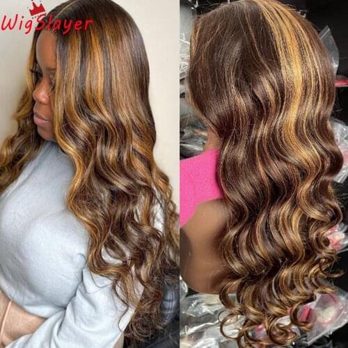 Preplucked Remy Human Hair Lace Front Wigs Highlight Wave 13x6 Glueless Lace Front Wigs 180% density HD Transaprent Lace wigs