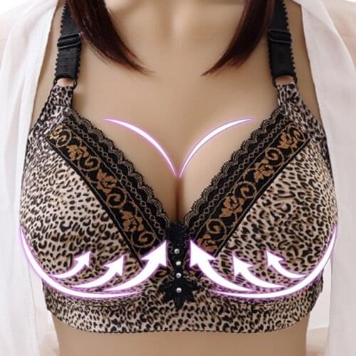 Plus Size Cup Women Wireless Bra Leopard Print Bra Woman Push Up Ajusted Brassiere Cup Underwear Lady Wire Free Bras