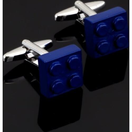 Luxury Fashion Unique Blue bricks Cufflinks 3 D Solid form cufflinks for mens Brand cuff buttons cuff links High Quality Jewelr