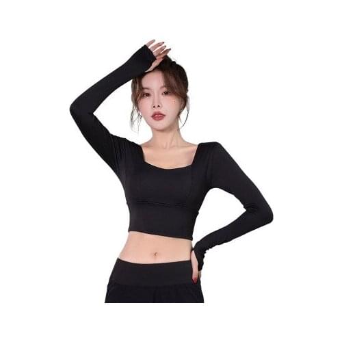 2021Long Sleeve Yoga Shirts Sexy Fitness Sports T-shirts Elastic Crop Tops Running Gym Workout Shirts Ladies Yoga Short Tops