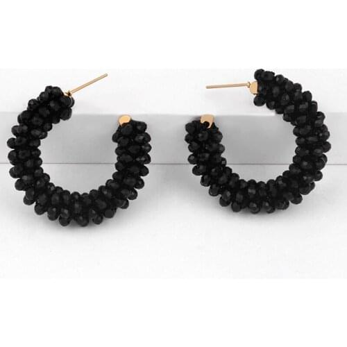 Handmade Stainless Steel Hoop Earrings For Women Boho Beaded Black Earring Beads Huggie Bohemian Jewelry oorbellen erss72