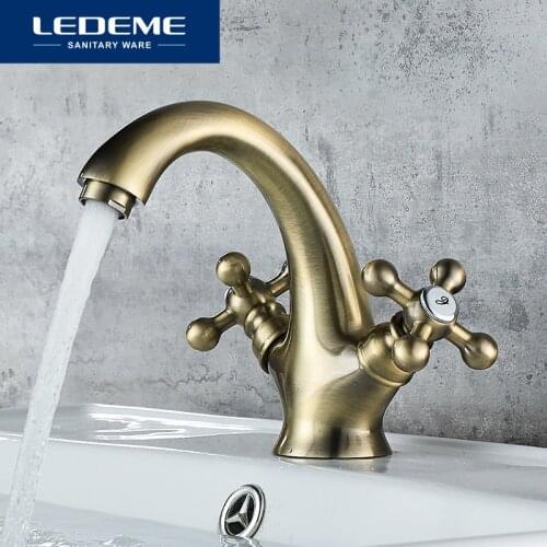 LEDEME Basin Faucet Bronze Brushed Sink Bathroom Hot and Cold Water Antique Faucets Vintage Basin Sink Mixer Bath Taps L1019C