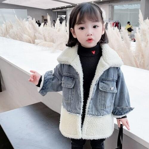 Thick Warm Baby Winter Denim Jackets Girls Turn Down Collar Coat Outerwear Fashion Kids Jean Coat 1-6 Years Old Children Parkas