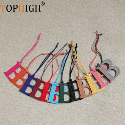 TOPHIGH Wholesale Luxury Genuine Natural Leather English Letter B Keychain Backpack Pendant Ladies Women Bag Charm