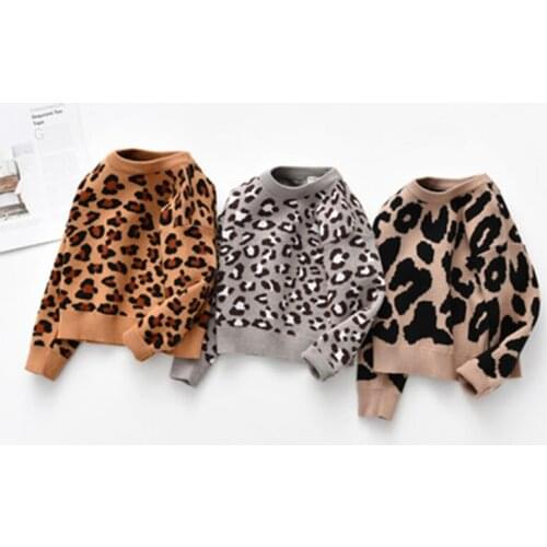 Autumn Children Girls Knitted Leopard Pattern Sweaters Baby Winter Warm Wool Oullovers Infants Long sleeve Clothing Pullovers