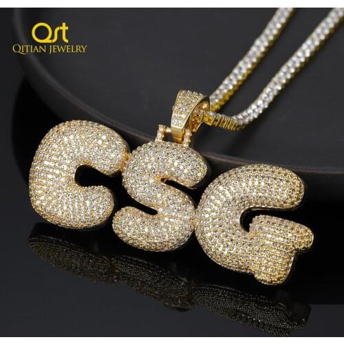 Customized Name Bubble Letters Chain Pendants Necklaces Mens Zirconia Hip Hop Jewelry With 4MM Gold Tennis Chain Iced out Chain