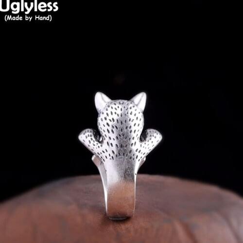 Uglyless Warmest Hug from Cat Rings for Women Real 999 Full Silver Animals Cat kitty Open Rings Thai Silver Ethnic Dress Jewelry