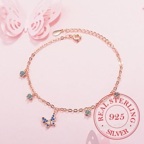 925 Sterling Silver Crystal Charm Bracelets For Women Dazzling CZ Zircon Butterfly Bracelet (16cm+3.5cm) Pulseira Wedding Gift