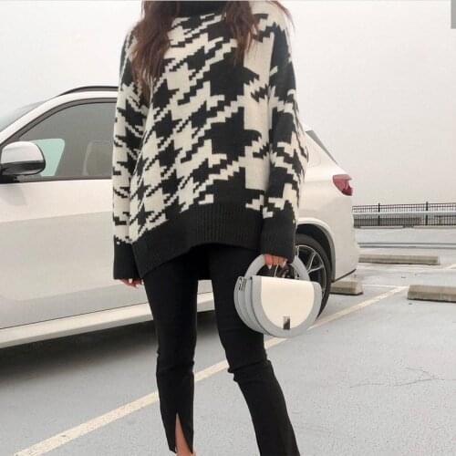 Turtleneck Knitted Autumn Winter Sweater Women Houndstooth Pullover Femlae Fashion Warm 5 Colors Jumper Ladies 2020 New