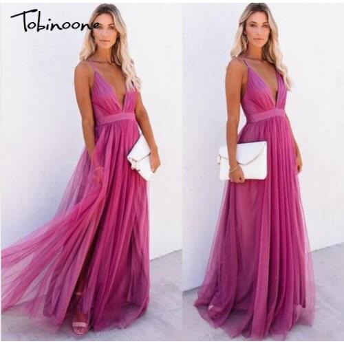 Tobinoone Crisscross Back Mesh Sexy Dress Women Deep V Neck Backless Ruched Maxi Dresses Solid High Waist Party Evening Vestidos