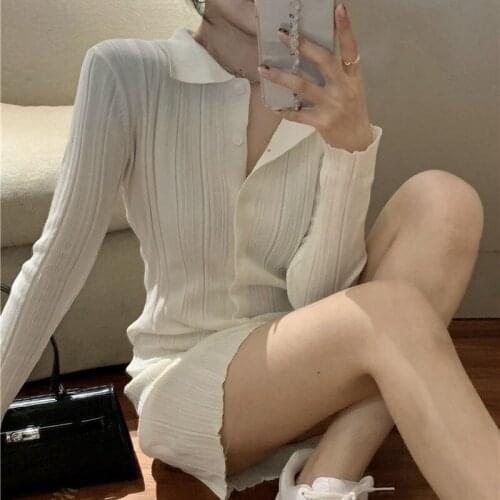 Herstory Knitting White Dresses for Women Office Lady Vintage Dress 2021 Autumn Slim Vestidos Female Long Sleeve Korean Fashion
