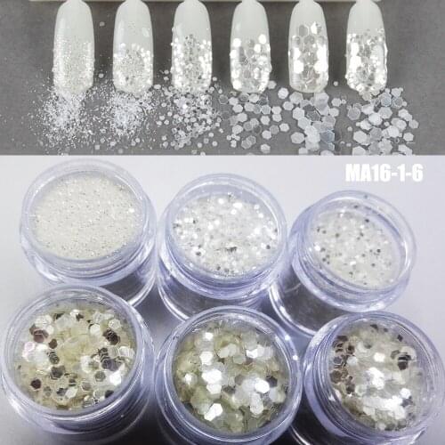 1Jar/Box (10ml ) White Silver Glitter Powder Sequins For Nail /Mixed Size (1mm&2mm&3mm) Nail Art Glitter Decoration DIY Powder