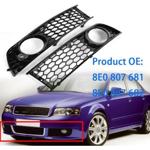 1 Pair Front Bumper Lower Side Fog Light Grilles Fog Lamp Covers for Audi A4 B6 Sedan Model 2001-2005