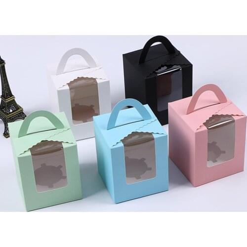 10Pcs Clear Window Single Cupcake Dessert Storage Boxes Muffins Pastries Containers with Handle