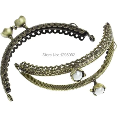 10Pcs Bronze Tone Resin Lotus Flower Carved Coin Arch Frame Kiss Clasp Lock For Purse Bag Handbag Handle 10.5x6cm