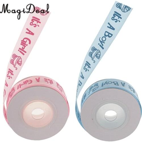 10 Yards/roll Its A Girl/Boy Pram Baby Shower Birth Celebration Satin Ribbon DIY Gift Wrapping Belt 15mm Pink Blue
