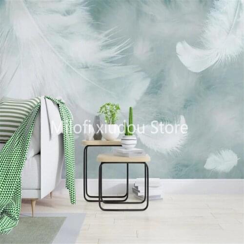 Milofi custom 3d wallpaper mural Nordic minimalist fresh watercolor feather living room background wall decoration painting wall