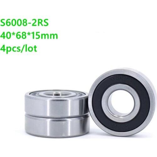 4pcs/lot ABEC-5 S6008RS S6008-2RS S6008 2RS RS 40x68x15mm Double Rubber cover Stainless steel Deep Groove Ball bearing