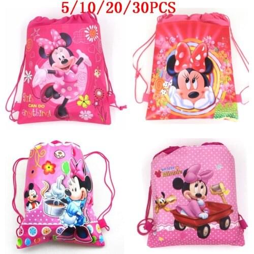 5/10/20/30PCS Cute Minnie Mouse Drawstring Bags For Girl Storage Package Cartoon School Backpacks Children Birthday Party Favors