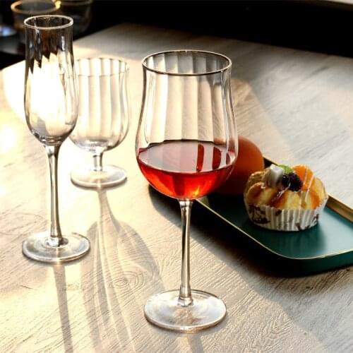 2Pcs Lead-free Crystal Wine Glass Stripe Glass Cup Wedding Party Champagne Goblet Bar Creative Whiskey Glass Gift Home Drink Cup