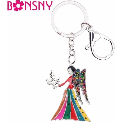 Bonsny Enamel Star Lucky Zodiac The Virgo Key Chain Women Keyrings Gift HandBag Charms Keychain Car key Purse Jewelry 2018 News