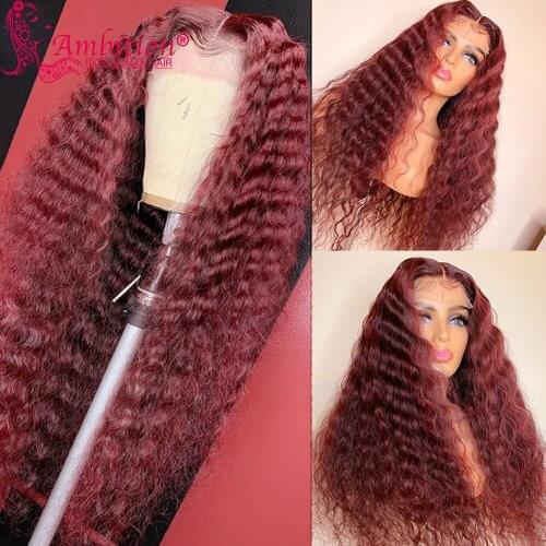 Ambition BURGUND Brazilian Human Hair Wigs Pre plucked Deep Wave 13x6 Lace Front Wigs for Women 180% Density Glueless Lace Wigs