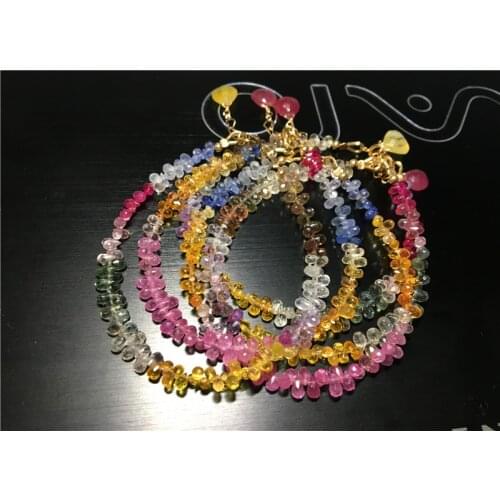 Loose beads nature pink/multicolor sapphire drop faceted bracelet 18cm FPPJ wholesale nature 14k plated clasp