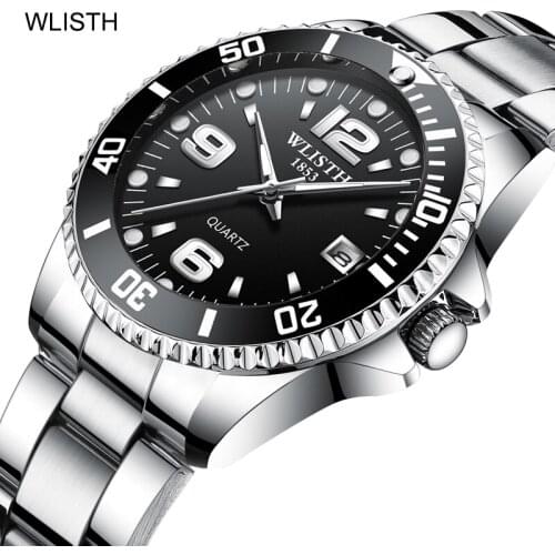 WLISTH Fashion Quartz Watch Top Brand Luxury Mens Watches Male Clock Business Wrist Watch Full Steel Calendar Relogio Masculino