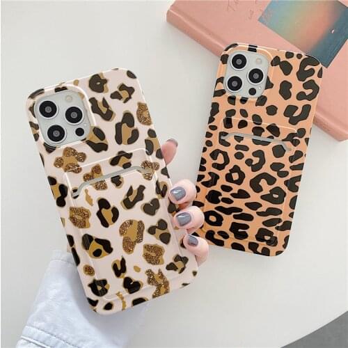 Card Bag Flower Leopard Print Phone Case For iPhone 11 12 Pro Max X XR XS Max 7 8 Plus 11 12 Pro 12 Shockproof Marble Back Cover