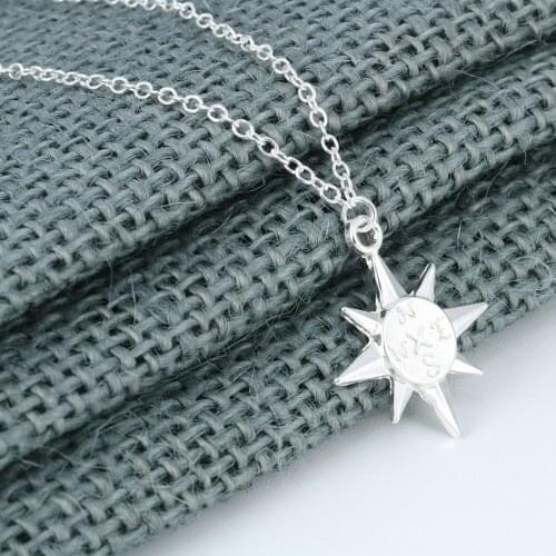 CHENGXUN North Star Compass Pendant Necklace silver color Compass North Star Charm Adventure Necklace Graduation for Her