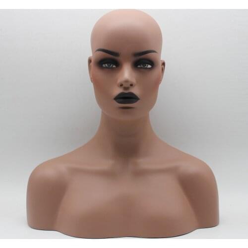 Dark Skin Black Lip Female Realistic Fiberglass Mannequin Head Bust Sale For Wig Jewelry And Hat Display