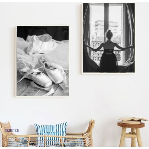 Black White Ballet Shoes Poster Canvas Painting Minimalist Ballet Dancer Poster Wall Art Decorative Pictures for Living Room