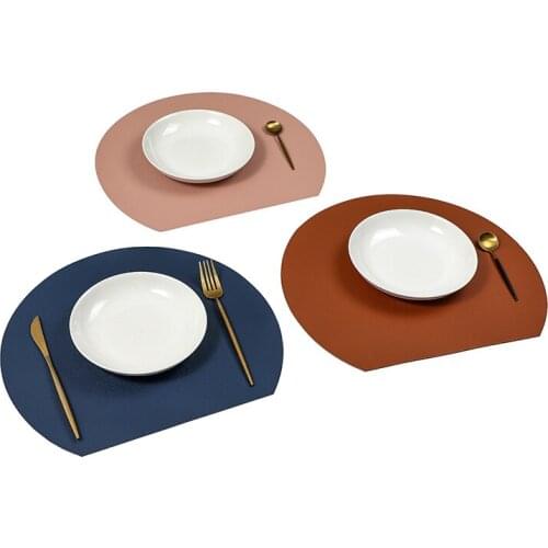 Double-sided Semi-circular Table Mat Waterproof and Oil-proof Leather Table Placemat Household Heat Insulation Free A Cup Pads