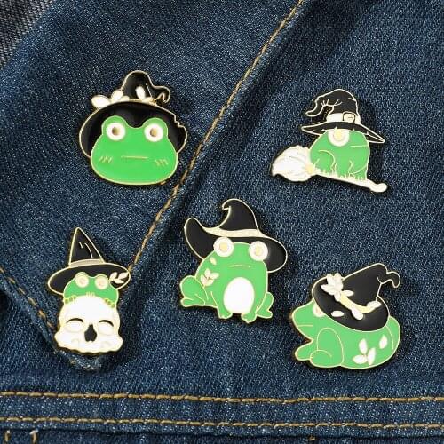 Witch Frogs Enamel Pin Cartoon Cute Animal Brooches Jewelry On The Clothes Funny Badge Dress Jacket Lapel Bag Pins Gift For Girl