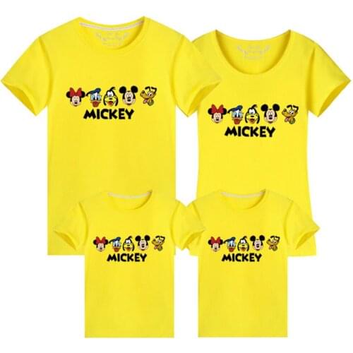 Summer T-shirts Cotton Cartoons Print Mickey And Friends Streetwear Children Short Sleeve Casual Harajuku Base Family Clothes