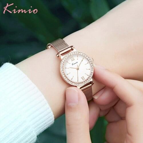 Kimio Womens Dress Watches Top Luxury Brand Ladies Quartz Watch Stainless Steel Mesh Wristwatch Reloj Mujer Beautiful Clock