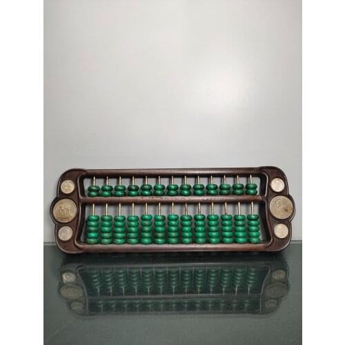 17"Chinese temple collection Old Rosewood mosaic Silver dollar Turquoise beads abacus Plan carefully One bang for gold Lucky