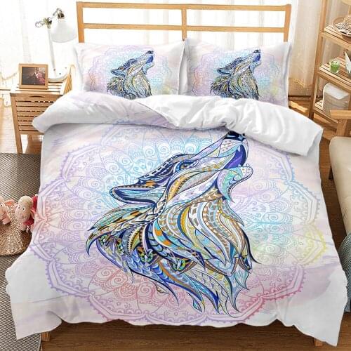 Wolf Bedding Set King Size Child Princess Cartoon Bohemia Duvet Cover double bed quilts Blue Animal Nordic Home textiles